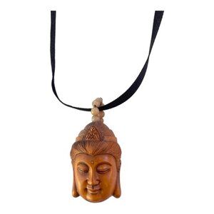 Kwan-yin Hand-Carved Wood Pendant Necklace